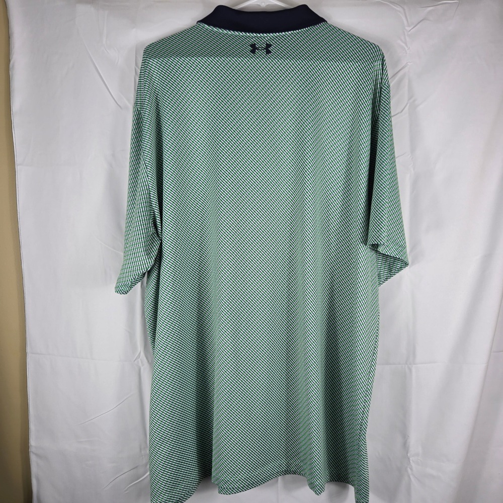 Under Armour Mens 2XLT Performance Polo Green Navy Blue Micro Check Golf Shirt - Picture 3 of 8
